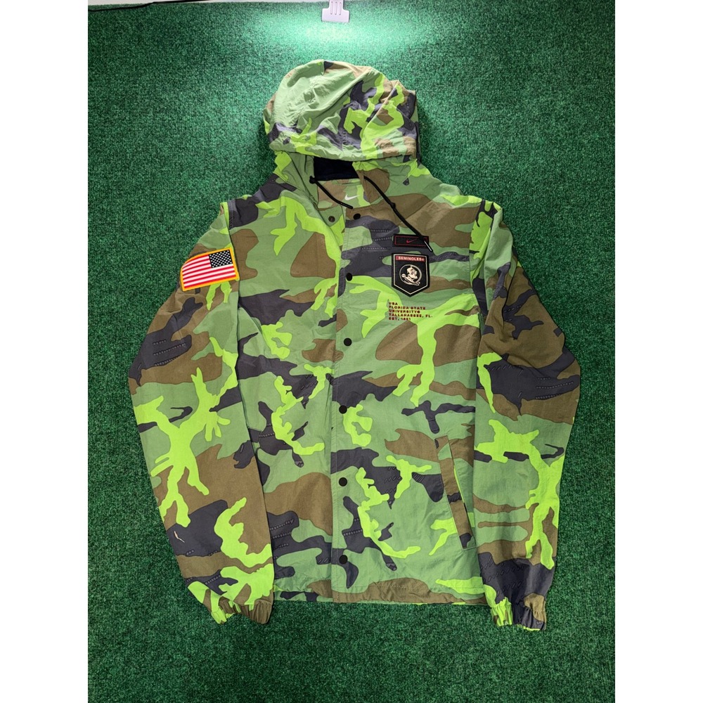 Nike Florida State University FSU Seminoles Camo Hooded Windbreaker Jacket Mens